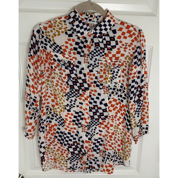 Cabi Multicolor Geometric Print Button Down Blouse - Size S - Picture 1 of 4